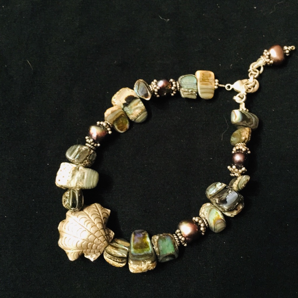 Abalone And Silver Shelll Bracelet - image 1
